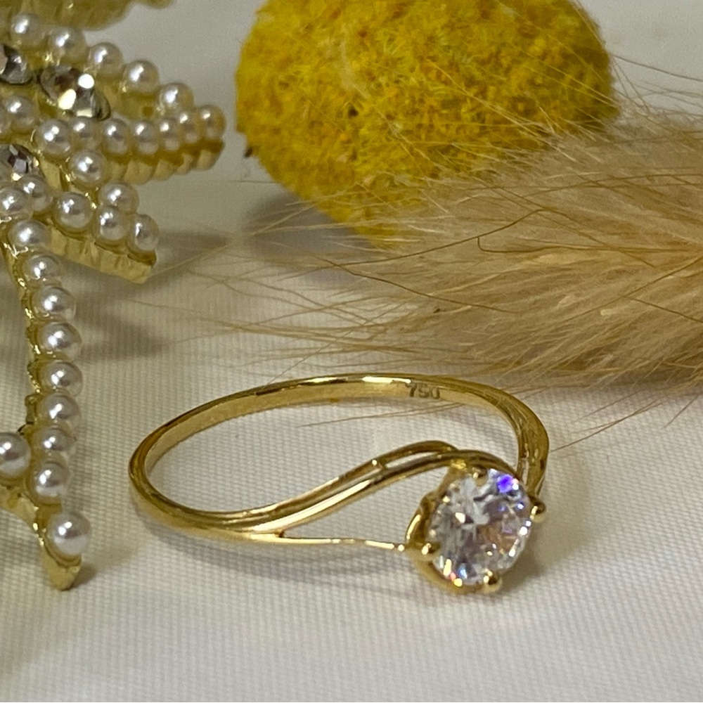18K Real Gold Ring with CZ Accent